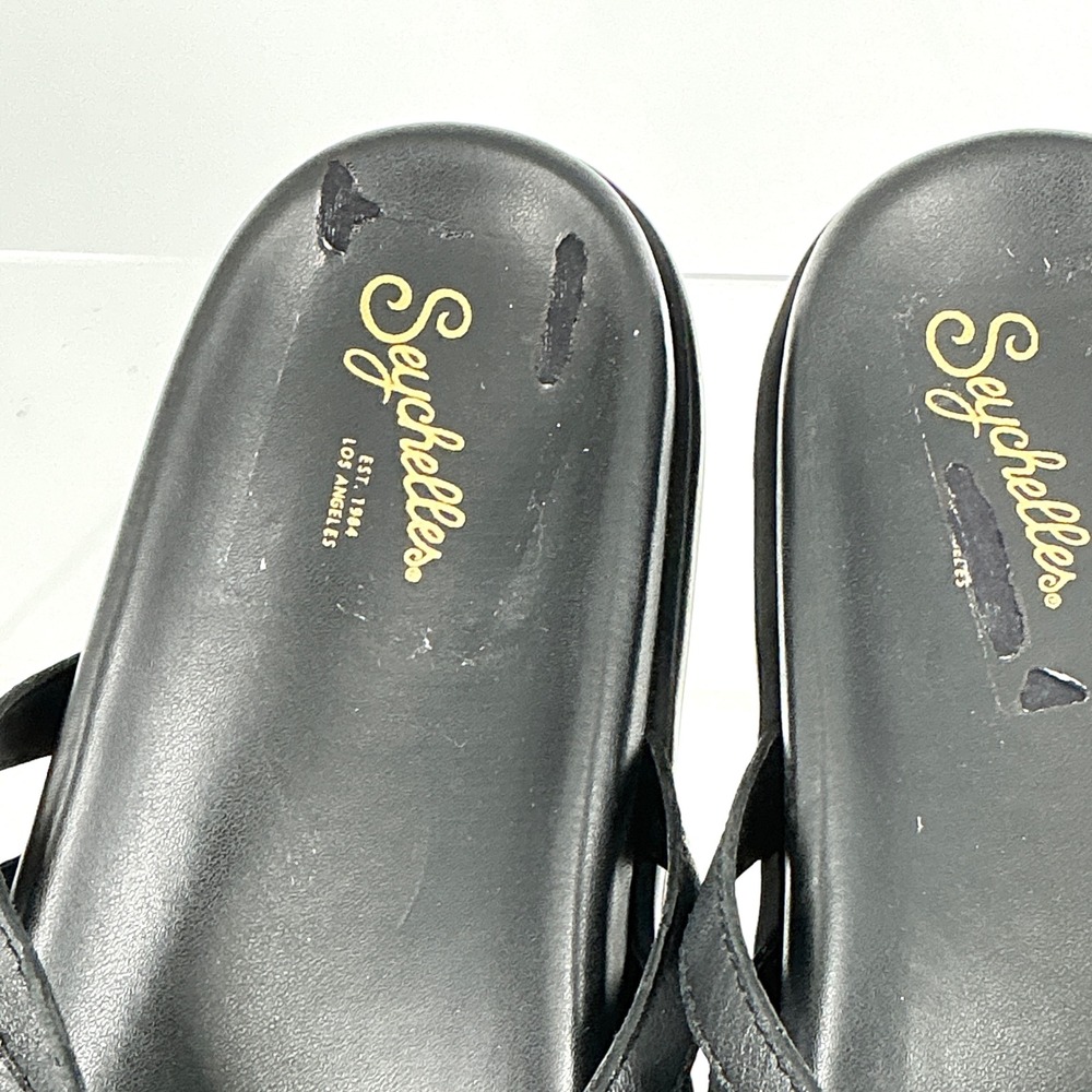 Seychelles Size 8 Black Leather Strappy Toe Loop Slide Sandals Rule the World - Picture 10 of 15
